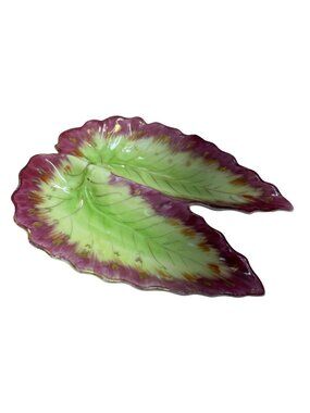 Vintage Hand-Painted Leaf-Shaped Ceramic Dish From Japan